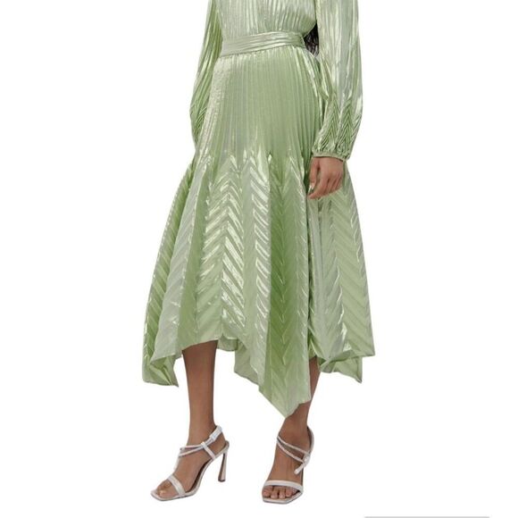 Jonathan Simkhai The Cassia Metallic Chevron Silk/Lurex Midi Skirt in Celery- Si - Picture 1 of 7